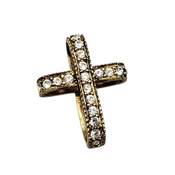 Gilt Sterling Cubic Zirconia Crossover Cross Pendant Gold Tone 925 Silver CZ - Picture 1 of 7